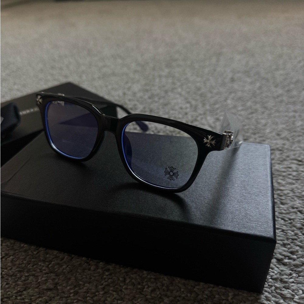 Black Rectangular Sunglasses with Silver Star Acc… - image 1